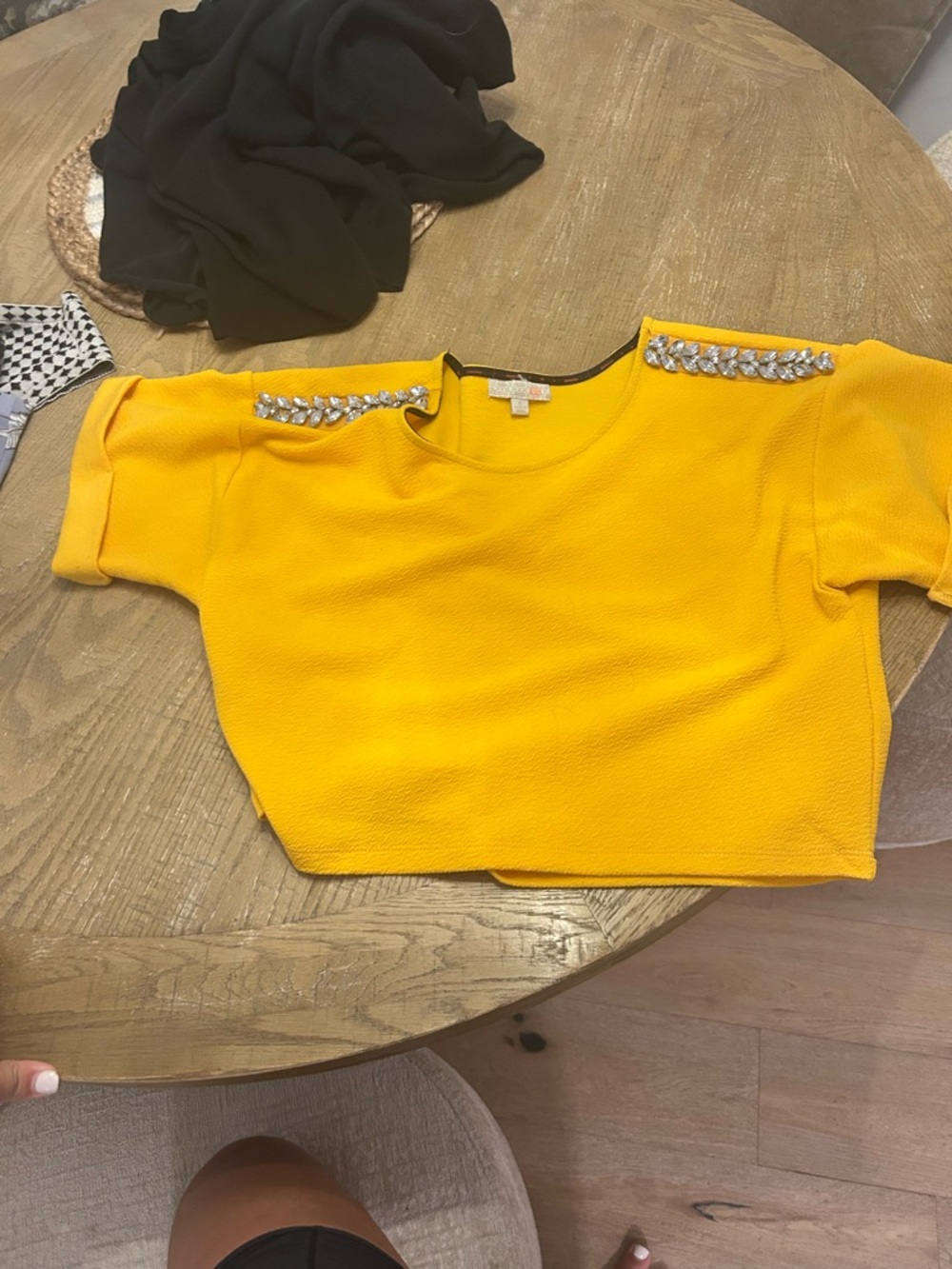 GB girls Yellow Jeweled Shoulder Crop Top